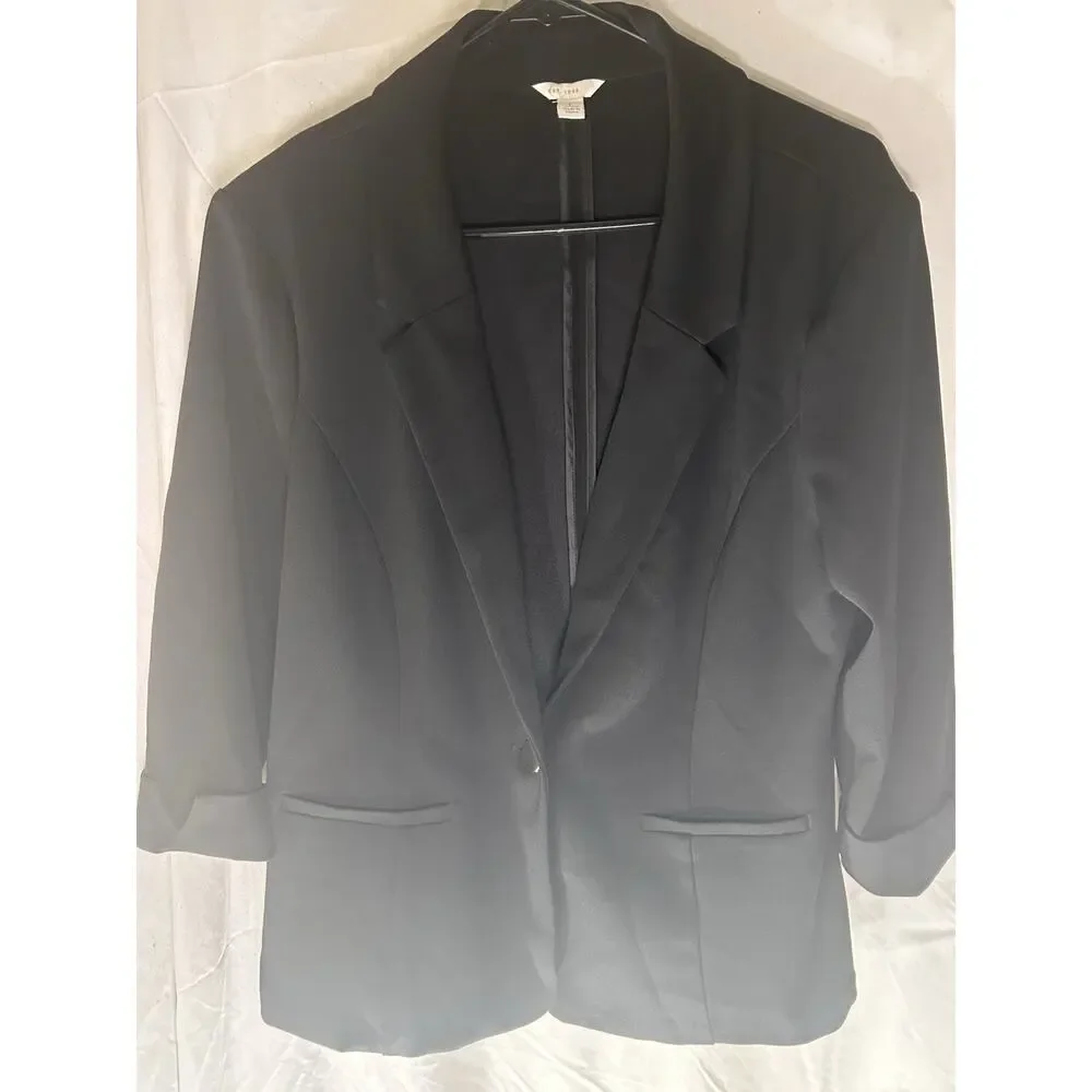 EST. 1946 Women’s Black Blazer Large‎ Ruched 3/4 Sleeve Stretch 1 Button